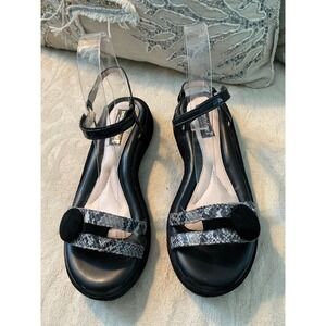 BeautiFeel Womens Black Suede Snakeskin Platform Sandals Velcro Strap Israel